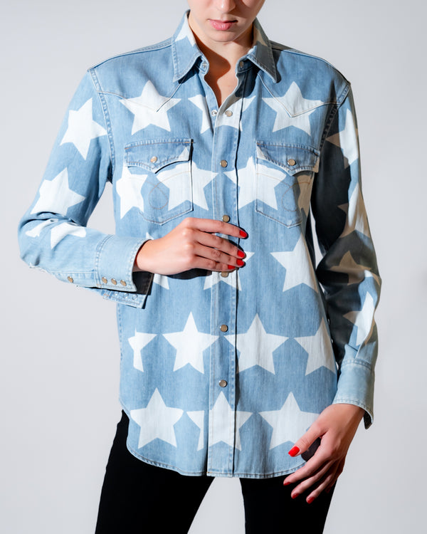 Printed Long Sleeve Button-Up Top