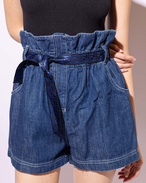 Paperbag-waist Denim Shorts