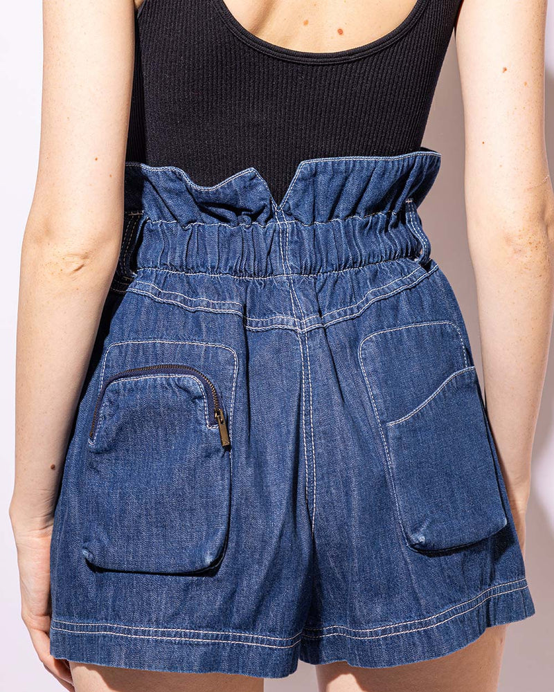 Paperbag-waist Denim Shorts