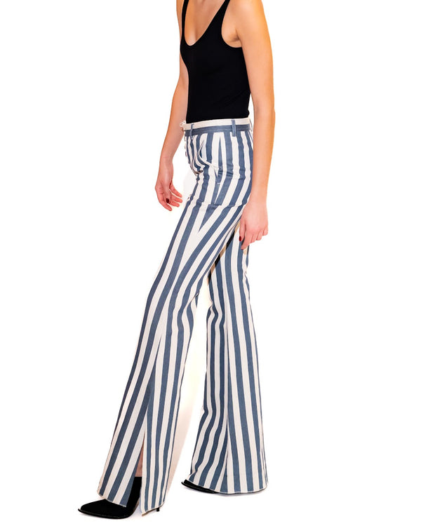 Striped Bell Bottom Flare Jeans