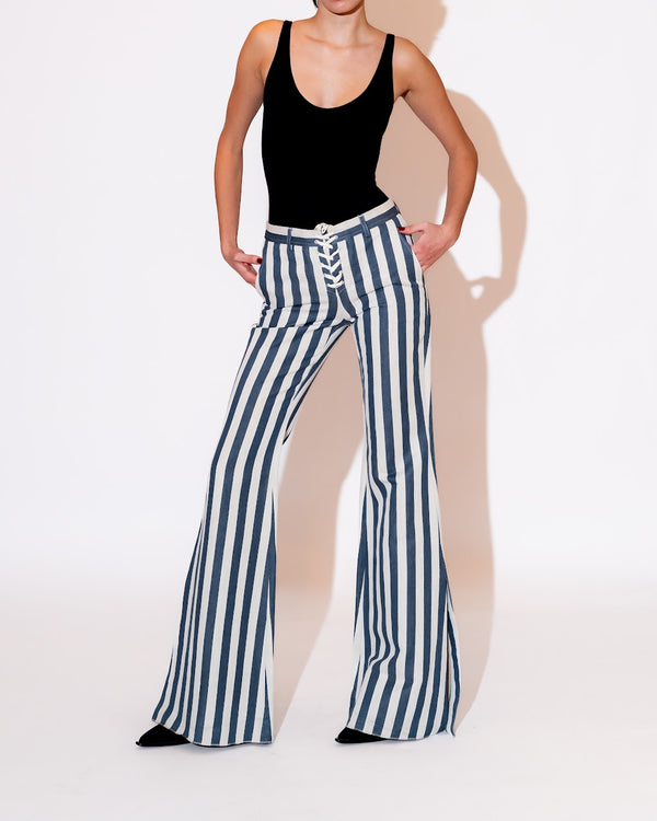 Striped Bell Bottom Flare Jeans