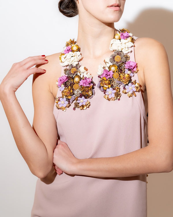 Hand-Embroidered Floral Silk Sleeveless Dress