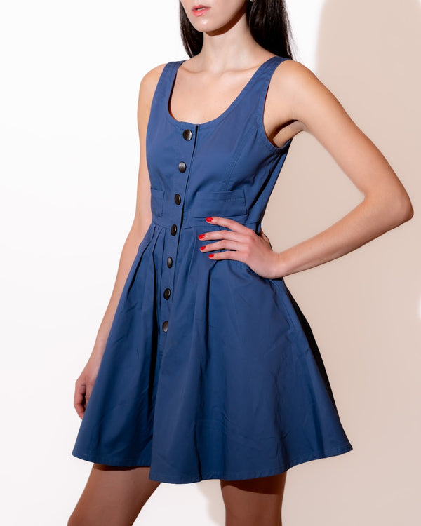Blue Baby Doll Dress With Buttons