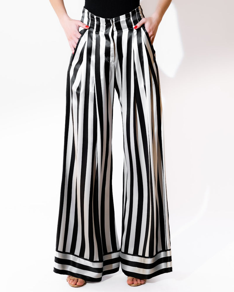 Striped Silk Wide-Leg Pants