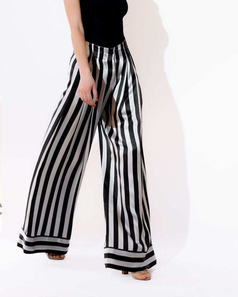 Striped Silk Wide-Leg Pants