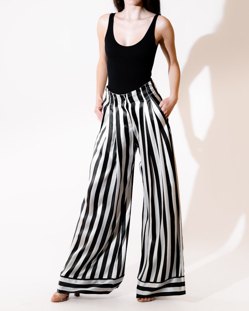 Striped Silk Wide-Leg Pants