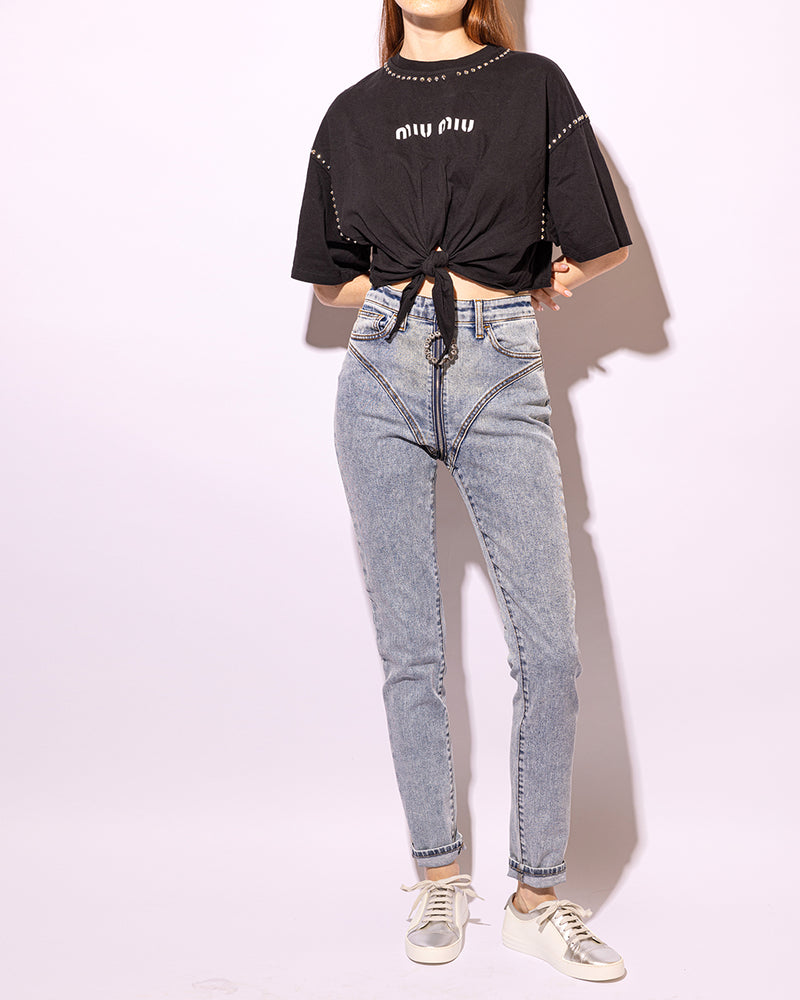 Embellished Cropped Cotton T-Shirt