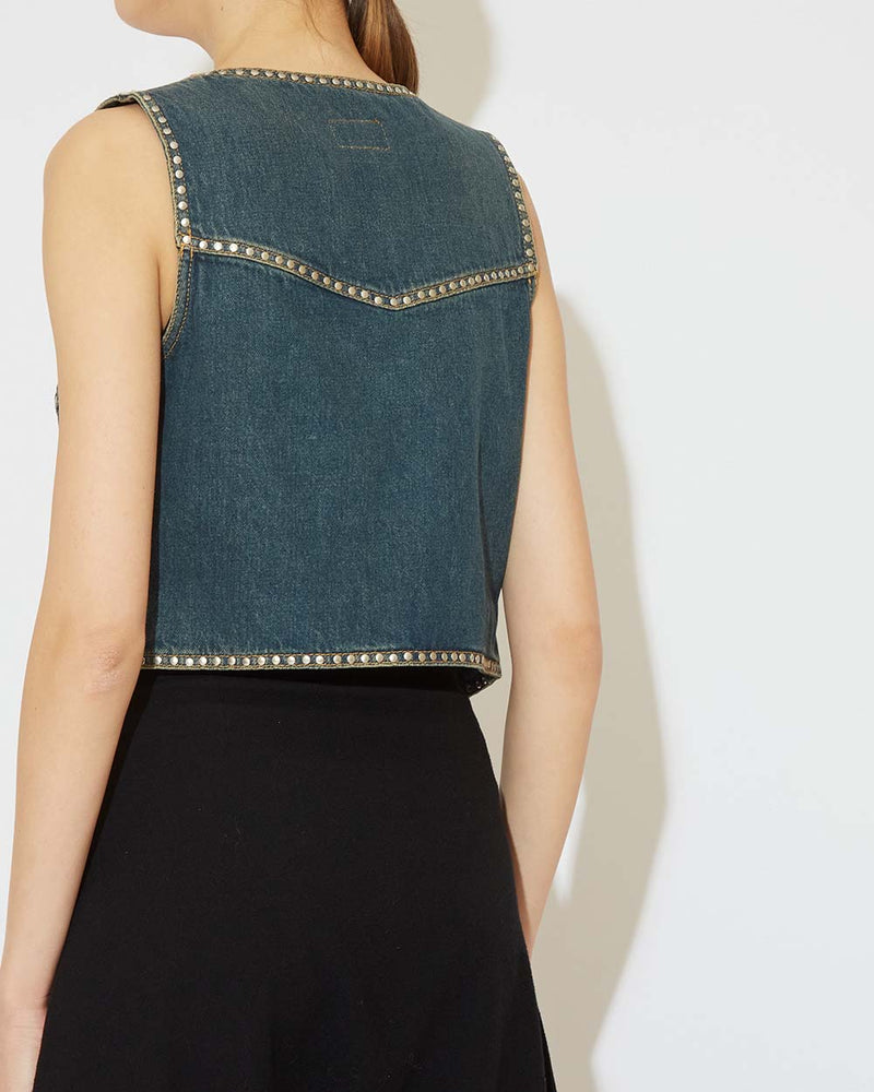 Short Denim Vest With Studs