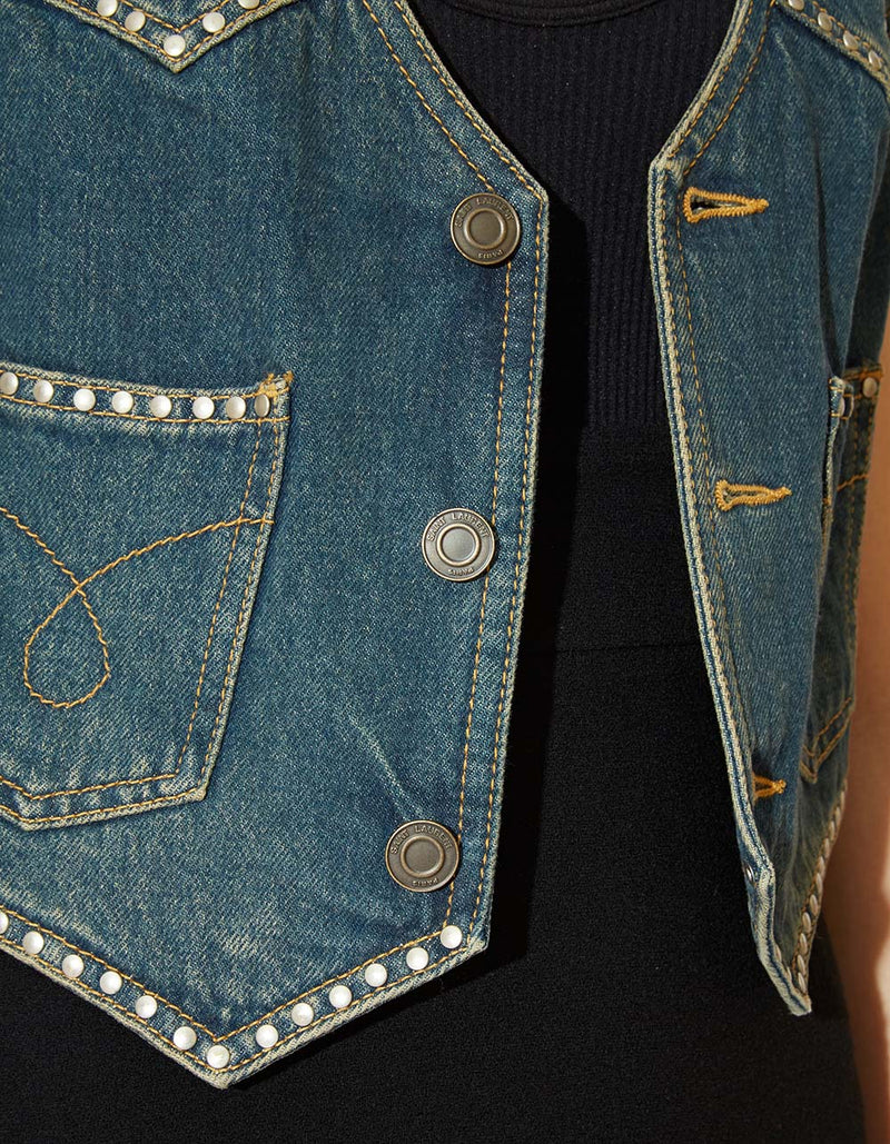 Short Denim Vest With Studs