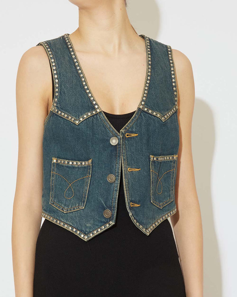 Short Denim Vest With Studs