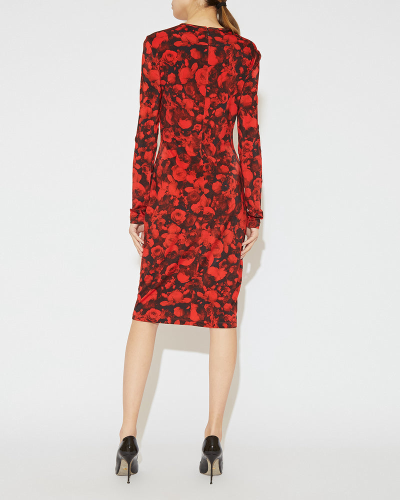 GIVENCHY Red Floral Print Midi Dress