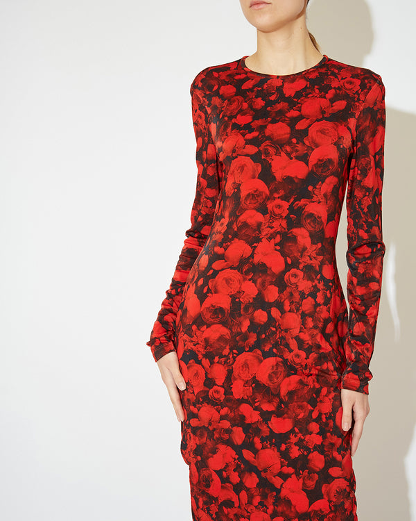 GIVENCHY Red Floral Print Midi Dress
