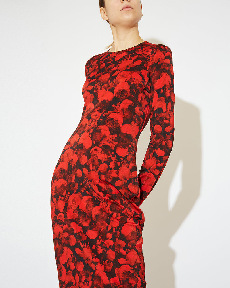 GIVENCHY Red Floral Print Midi Dress