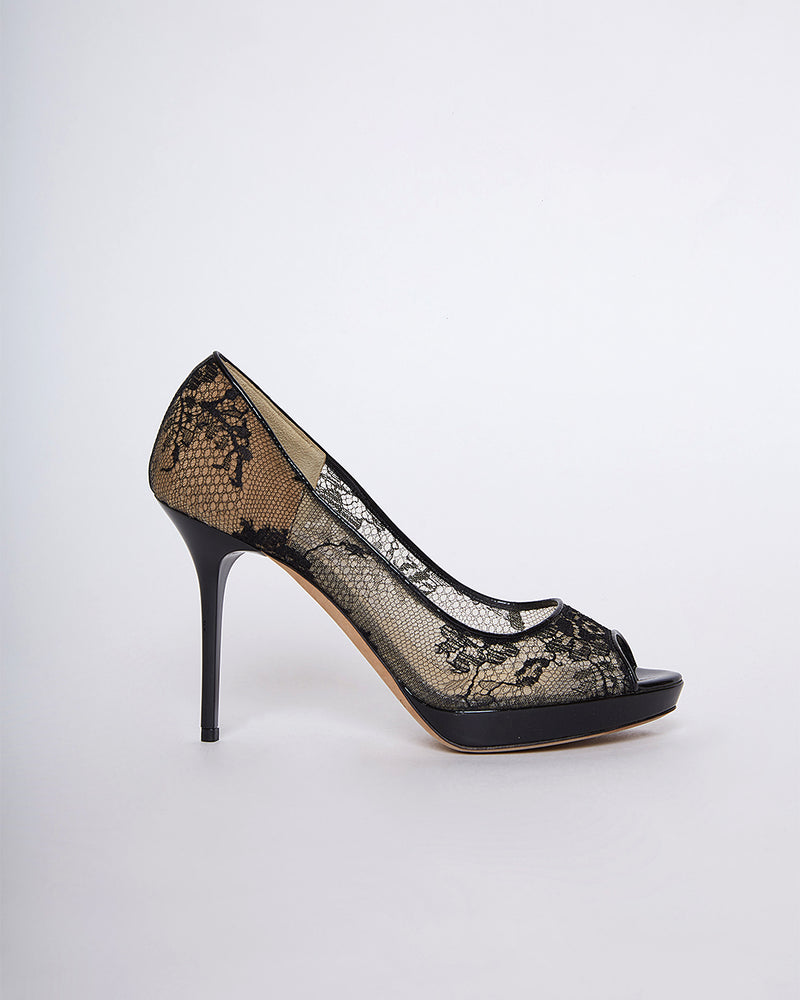 Jimmy Choo Black Lace Luna 100 Peep Toe