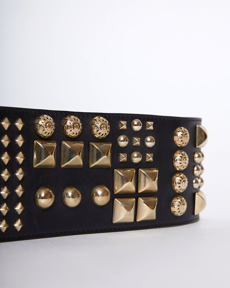 Gold Studded Statement Leather Belt