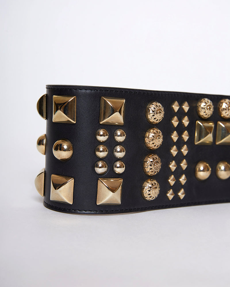 Gold Studded Statement Leather Belt