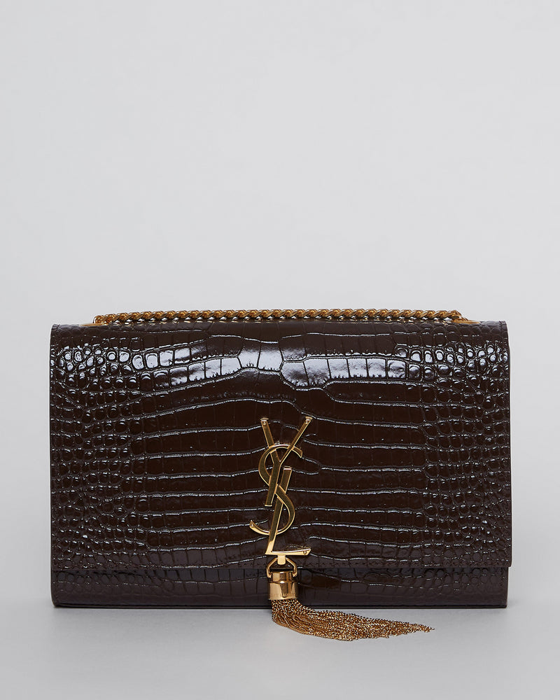 YSL Kate MEDIUM Shoulder BAG WITH TASSEL IN CROCODILE-EMBOSSED