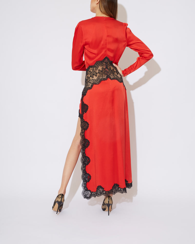 Red Evening Dress with black lace