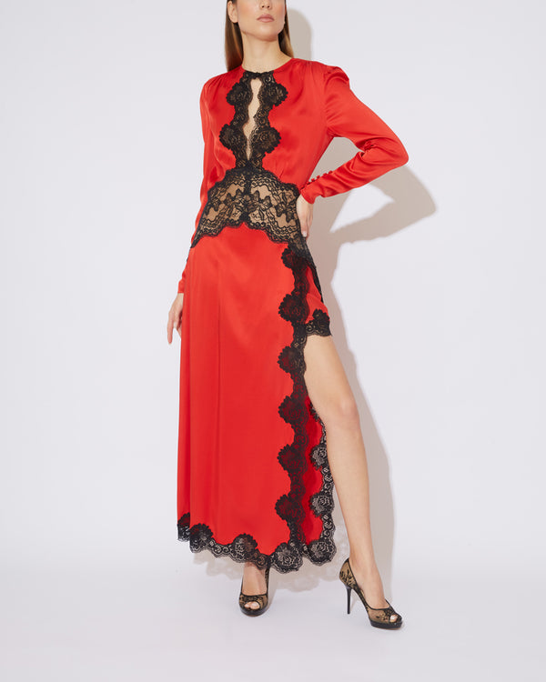 Red Evening Dress with black lace
