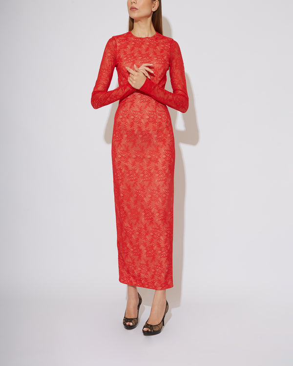 Stretch Lace Evening Gown in red