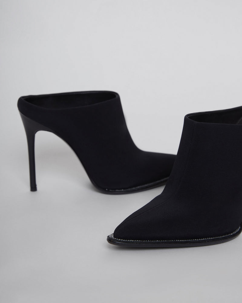 Black Nylon Eri Diamante Mules