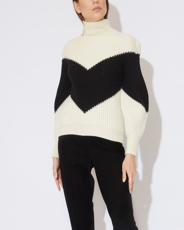 Oversized High Neck Cashmere Sweater in black and white