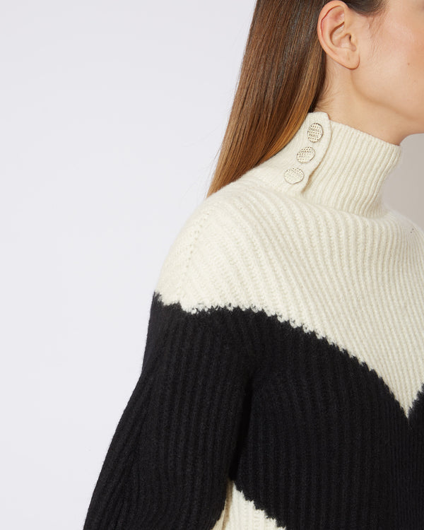 Oversized High Neck Cashmere Sweater in black and white