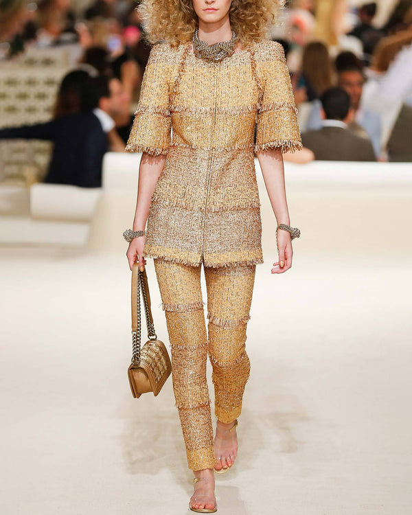 Cruise 2015 Runway Zip Front Mini Dress in Gold