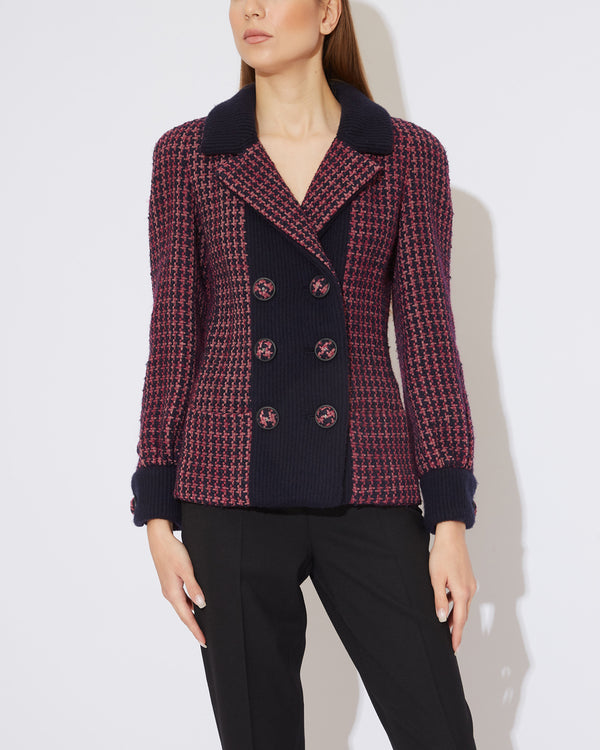 Bordeaux Marineblau Tweed Bomber Jacket