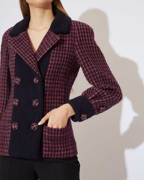 Bordeaux Marineblau Tweed Bomber Jacket