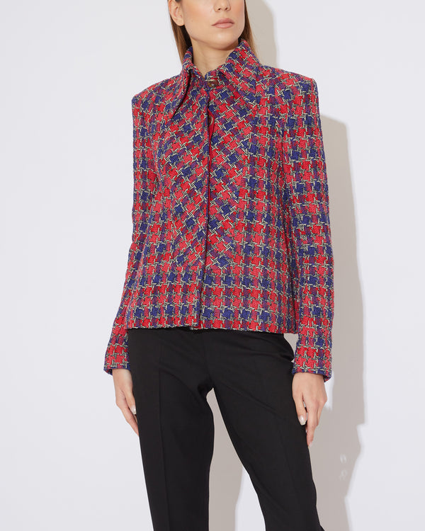 SS15 Runway Red and Purple Houndstooth Tweed Blazer