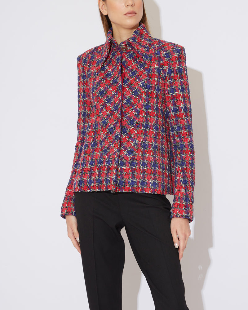 SS15 Runway Red and Purple Houndstooth Tweed Blazer – THE MODAOLOGY