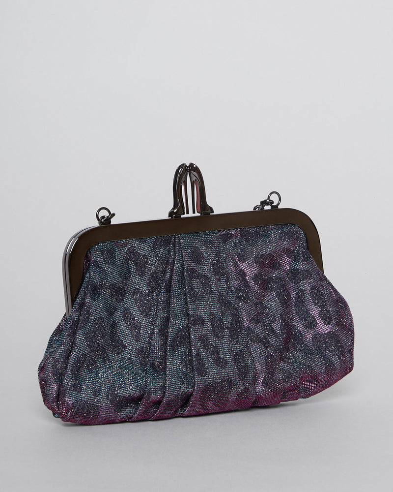 'Loubi Lula' Metallic Clutch with Leopard Motif Print