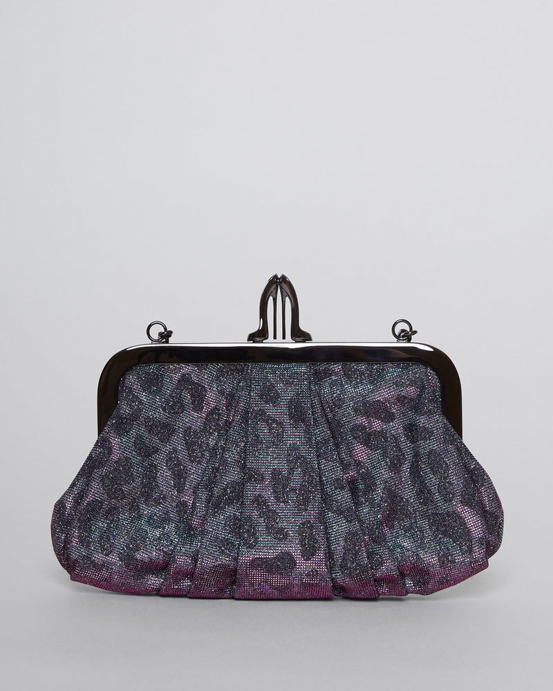 'Loubi Lula' Metallic Clutch with Leopard Motif Print