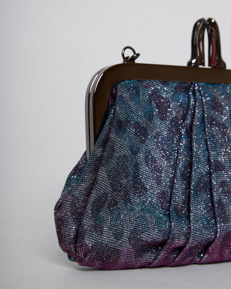'Loubi Lula' Metallic Clutch with Leopard Motif Print