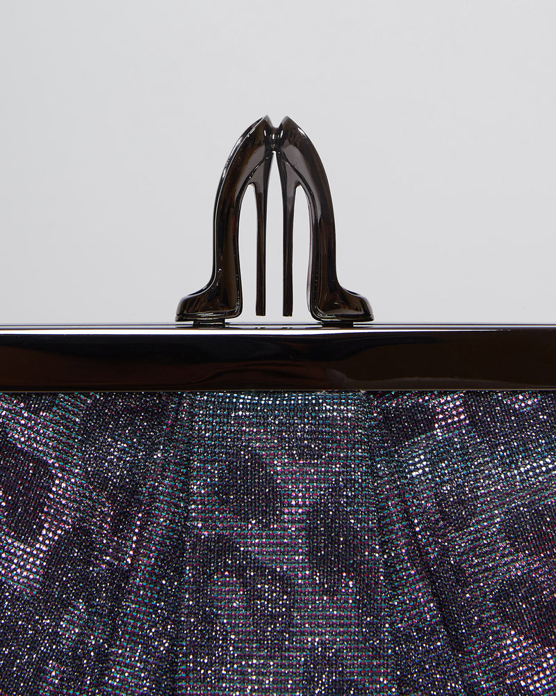 'Loubi Lula' Metallic Clutch with Leopard Motif Print