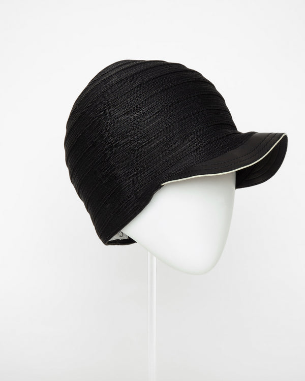 Cloche Hat with Chevreau Leather Visor in Black