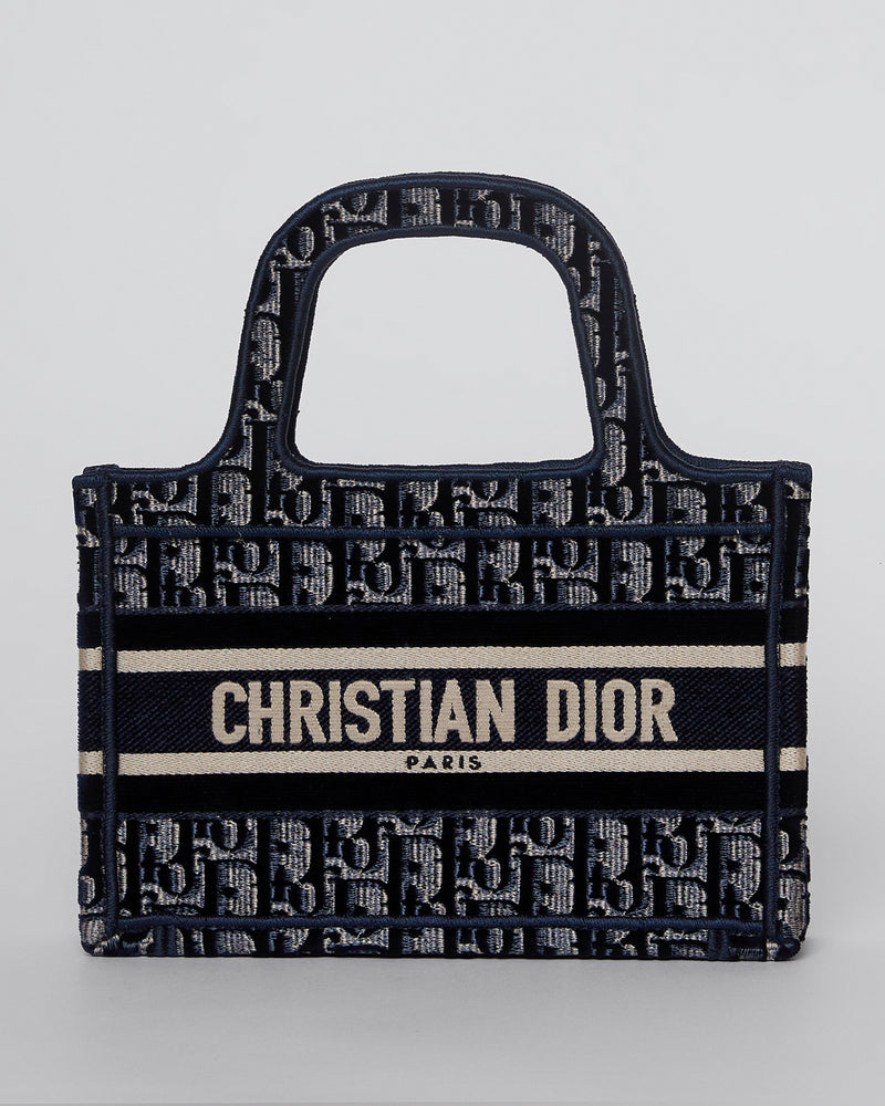 Mini Dior Book Tote in Blue Dior Oblique Embroidery – THE MODAOLOGY