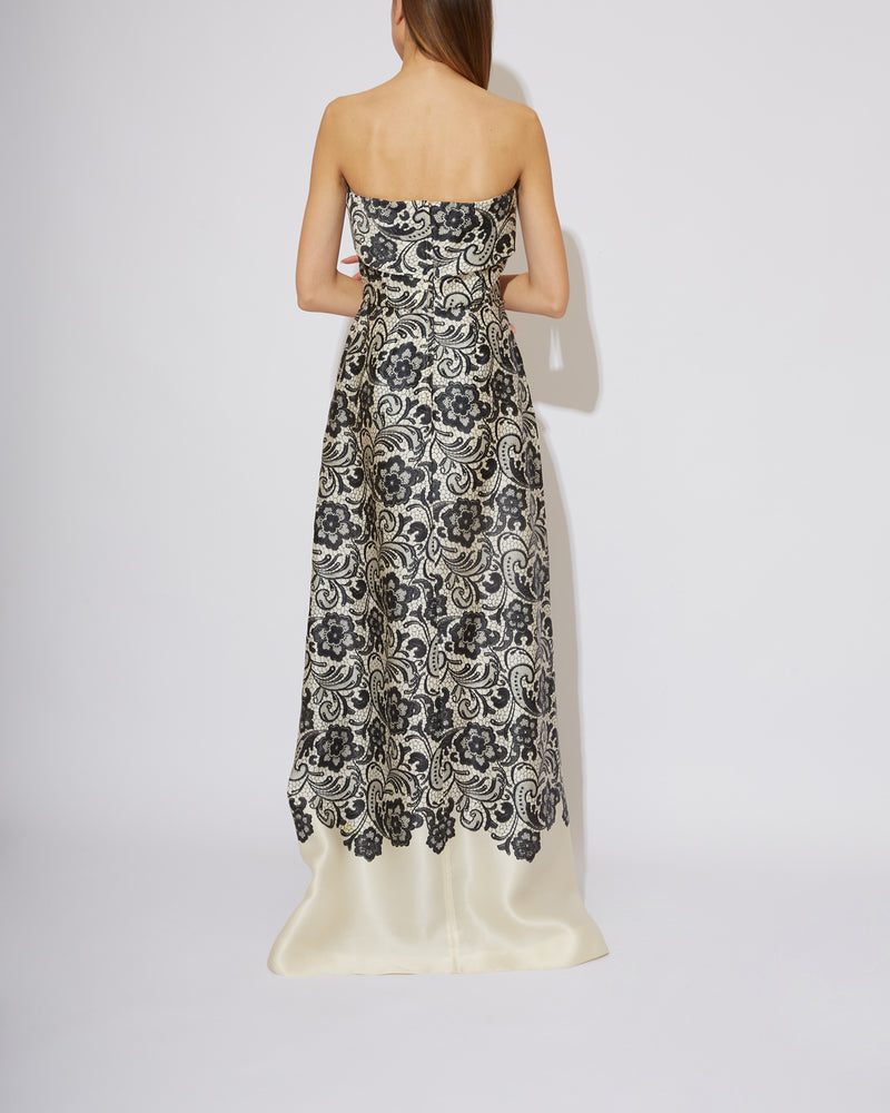 White Floral Lace Silk Corset Evening Gown