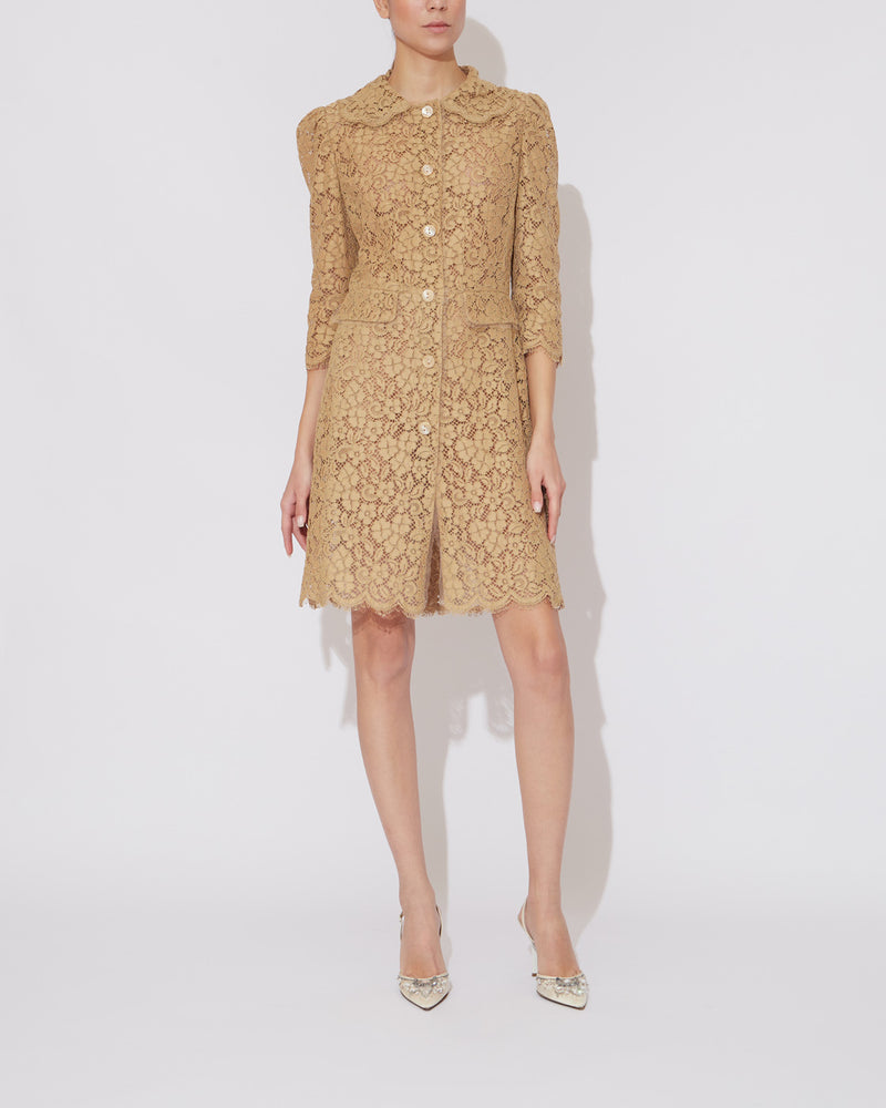 Cordonetto Lace Midi Light Beige Dress