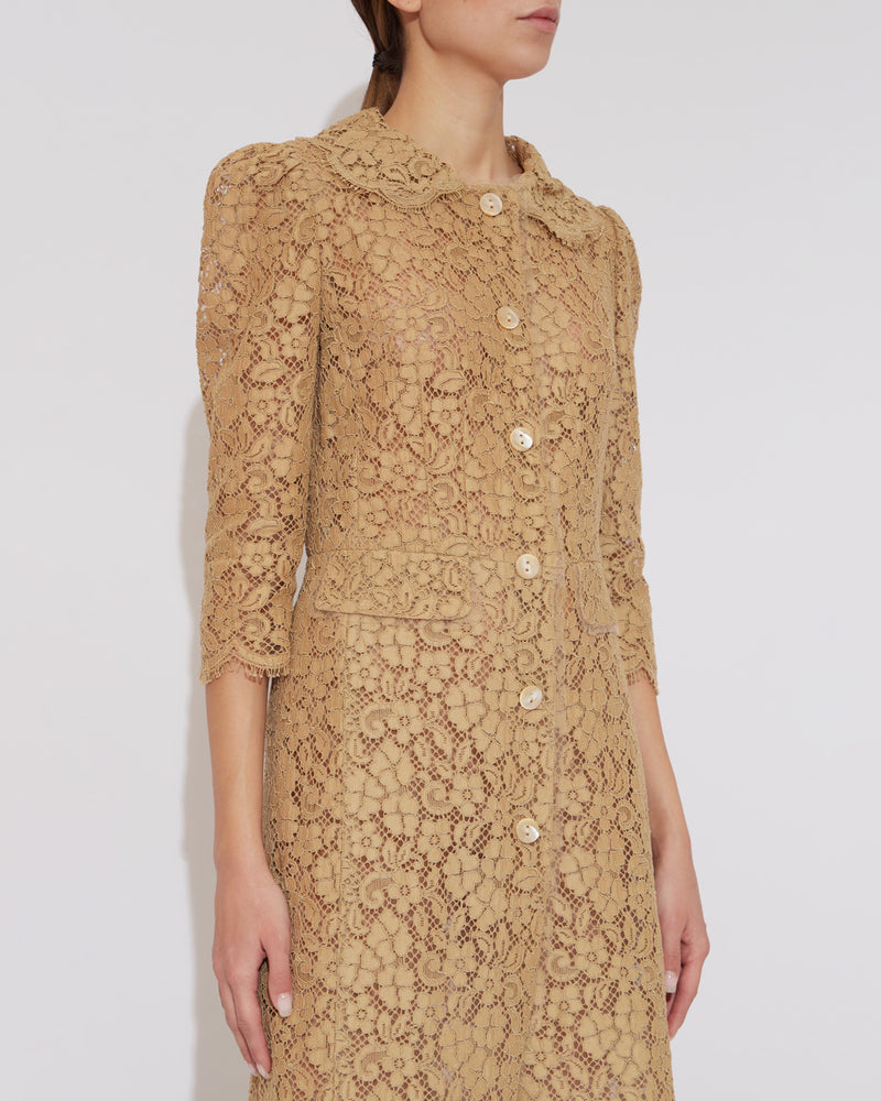 Cordonetto Lace Midi Light Beige Dress