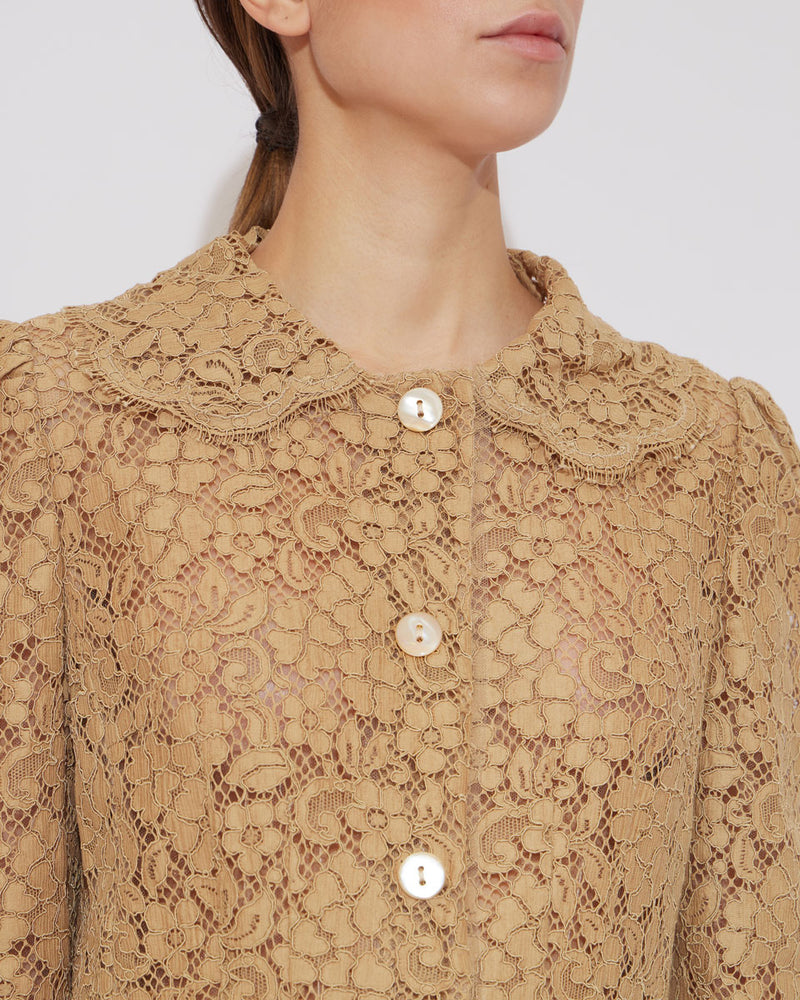 Cordonetto Lace Midi Light Beige Dress