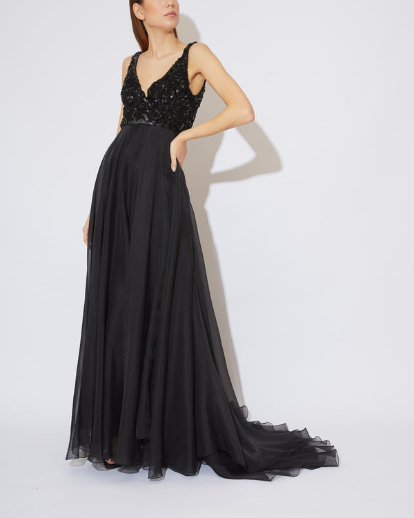 Black Evening Gown with sequins top