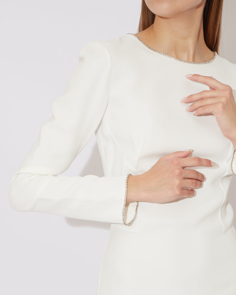 White Midi Dress with rhinestones lining