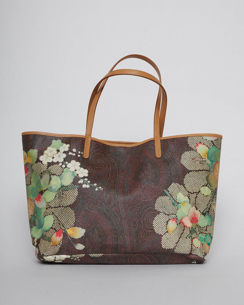 Leather Tote Bag with iconic Paisley & Floral Print
