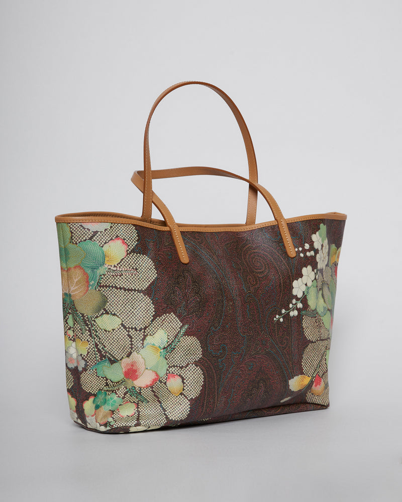 Leather Tote Bag with iconic Paisley & Floral Print