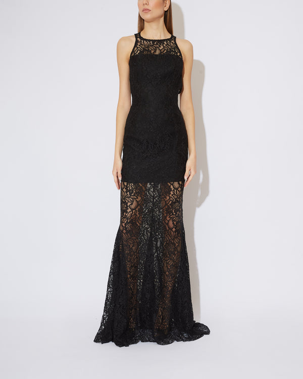 Black lace evening gown