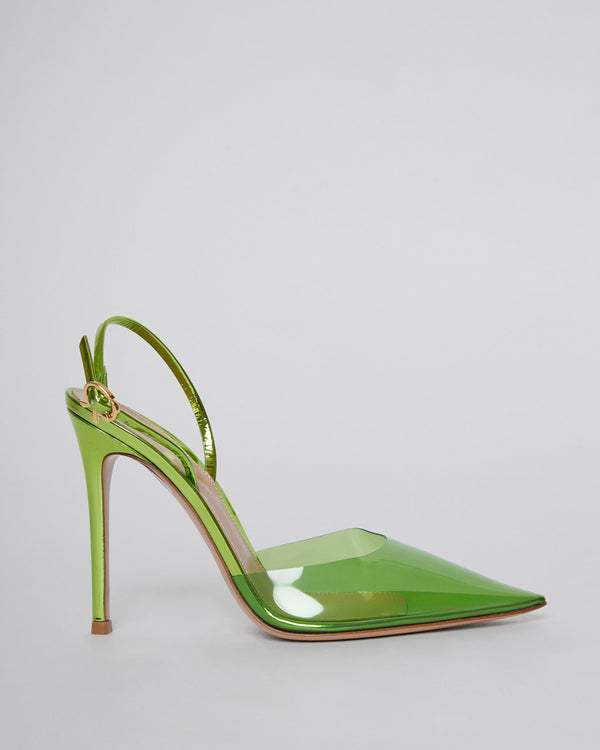 Ribbon D'Orsay green plexi slingbacks