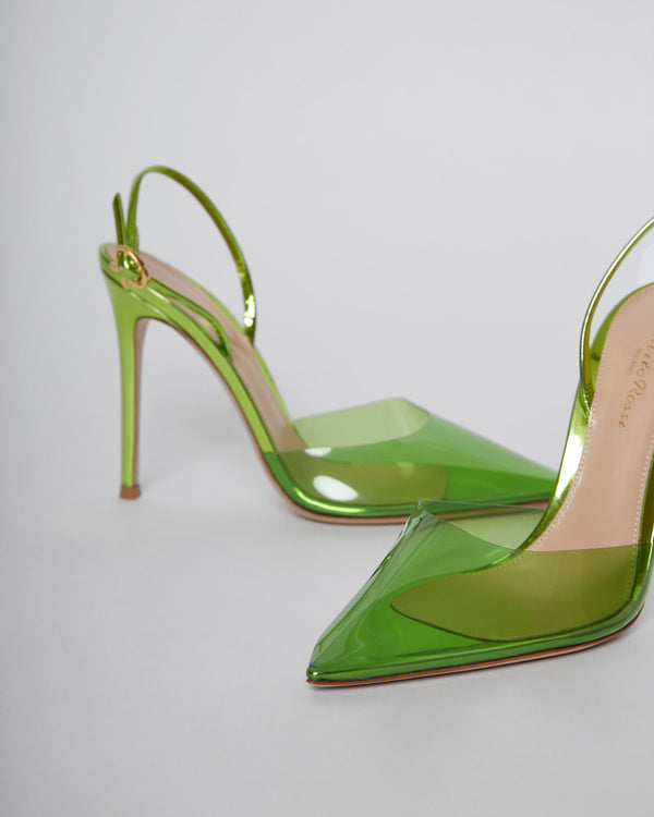 Ribbon D'Orsay green plexi slingbacks