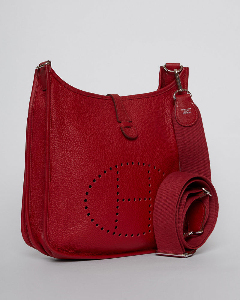 What Goes Around Comes Around Hermes Clemence Evelyne Iii Pm Bag in Red
